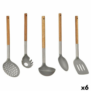 Set of Kitchen Utensils Kinvara KT166095-S5 5 KT166095-S5 5 Grey Stainless steel Acacia (6 Units)
